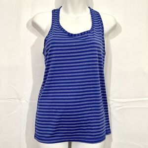 Danskin Medium Blue Striped Tank Top Athletic Activewear Stretch Dri More 0659